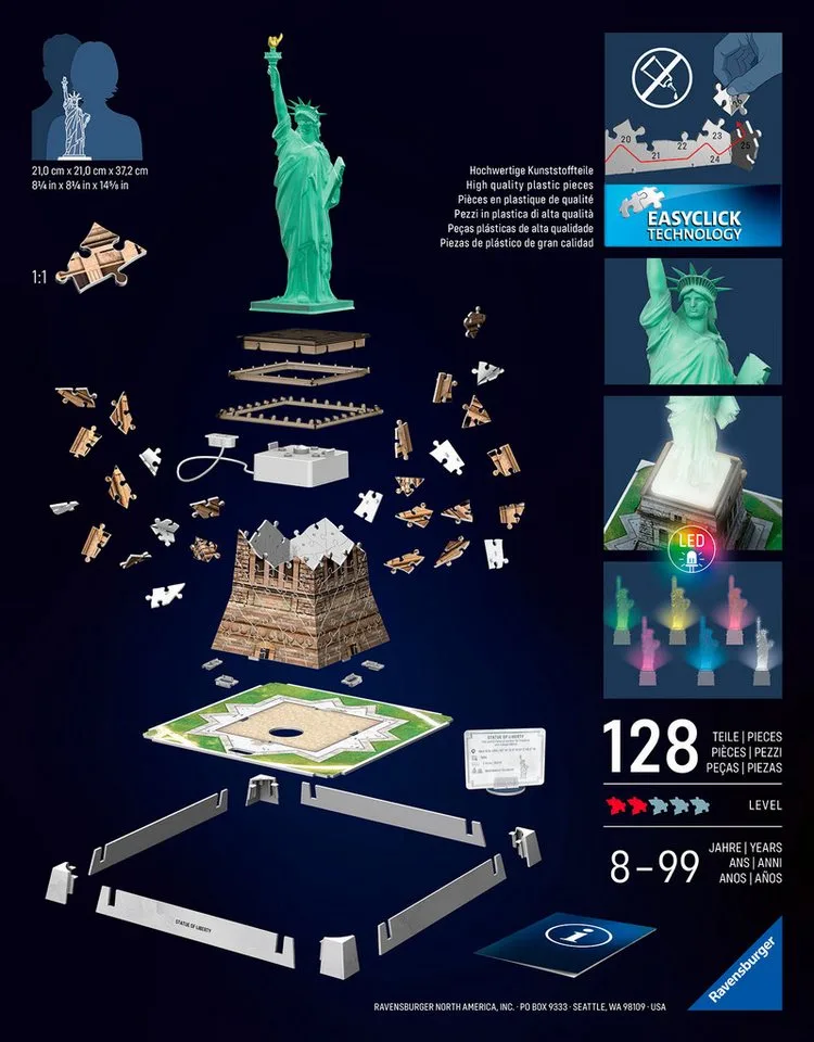 Iconics: Statue of Liberty met licht - 3D Puzzel - 108 Stukjes - Bouwset voor kinderen vanaf 8 jaar from Ravensburger, Multicolour edition – box 2 of 5