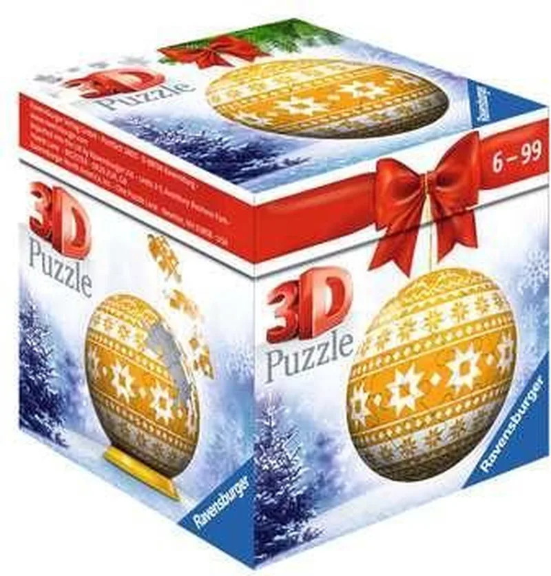 Kerstbal Kerstboom - 3D puzzel - puzzelbal - 54 stukjes van Ravensburger, editie Geel – doos