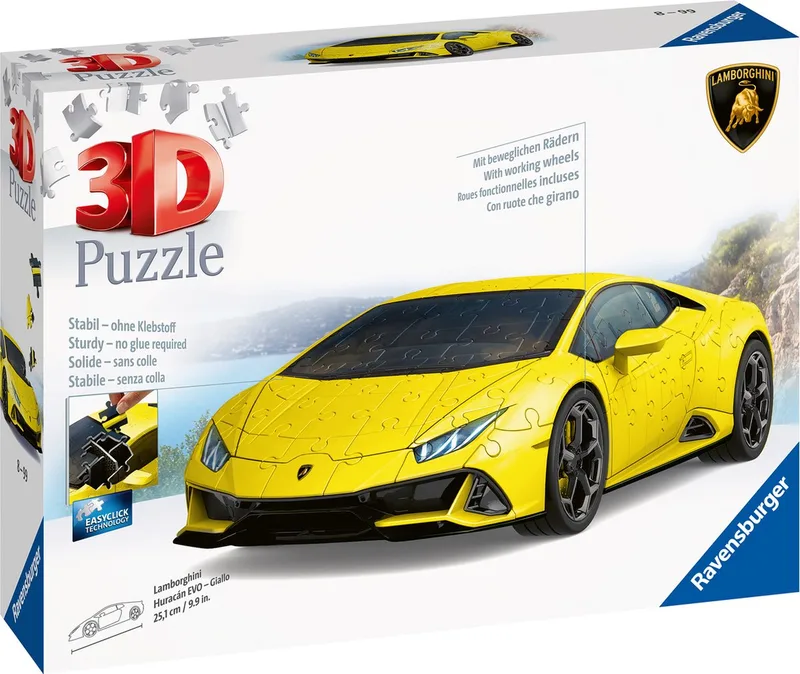 Lamborghini Huracán EVO Giallo - 3D Puzzel - 108 stukjes fra Ravensburger, Gul-udgave – æske
