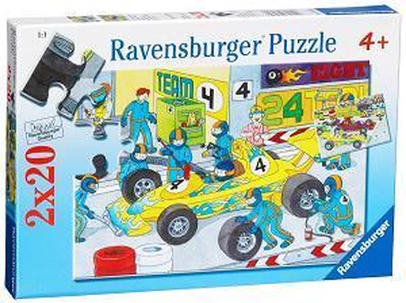 Legpuzzels - 2x20 stukjes -Bij De racebaan fra Ravensburger, Flerfarvet-udgave – æske