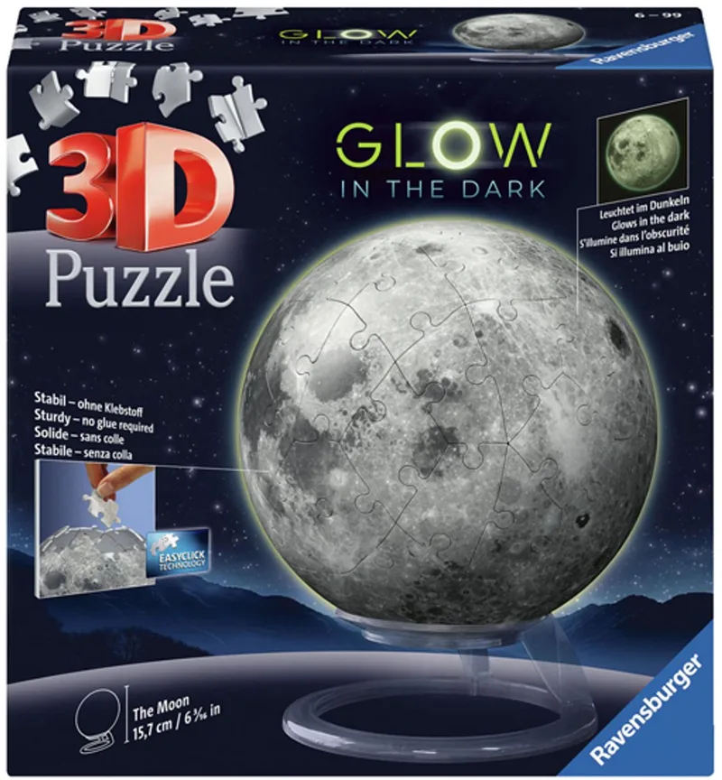 Maan Glow in the Dark - 3D Puzzel fra Ravensburger, Flerfarvet-udgave – æske 1 af 4