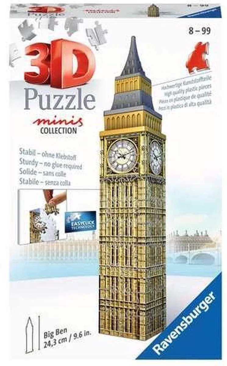 Mini Big Ben puzzel - 60 stukjes - Formaat 24 cm from Ravensburger, Brown, Grey edition – box