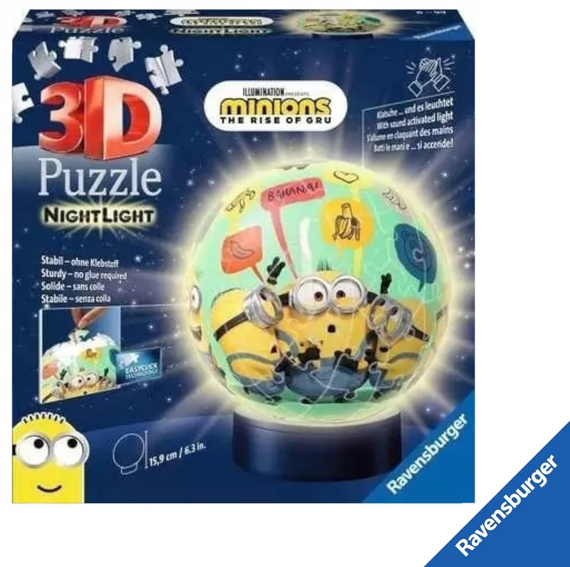 Minions 3D Lichtgevende Bol Puzzel 72 Stukjes von Ravensburger, Ausgabe Blau – Schachtel