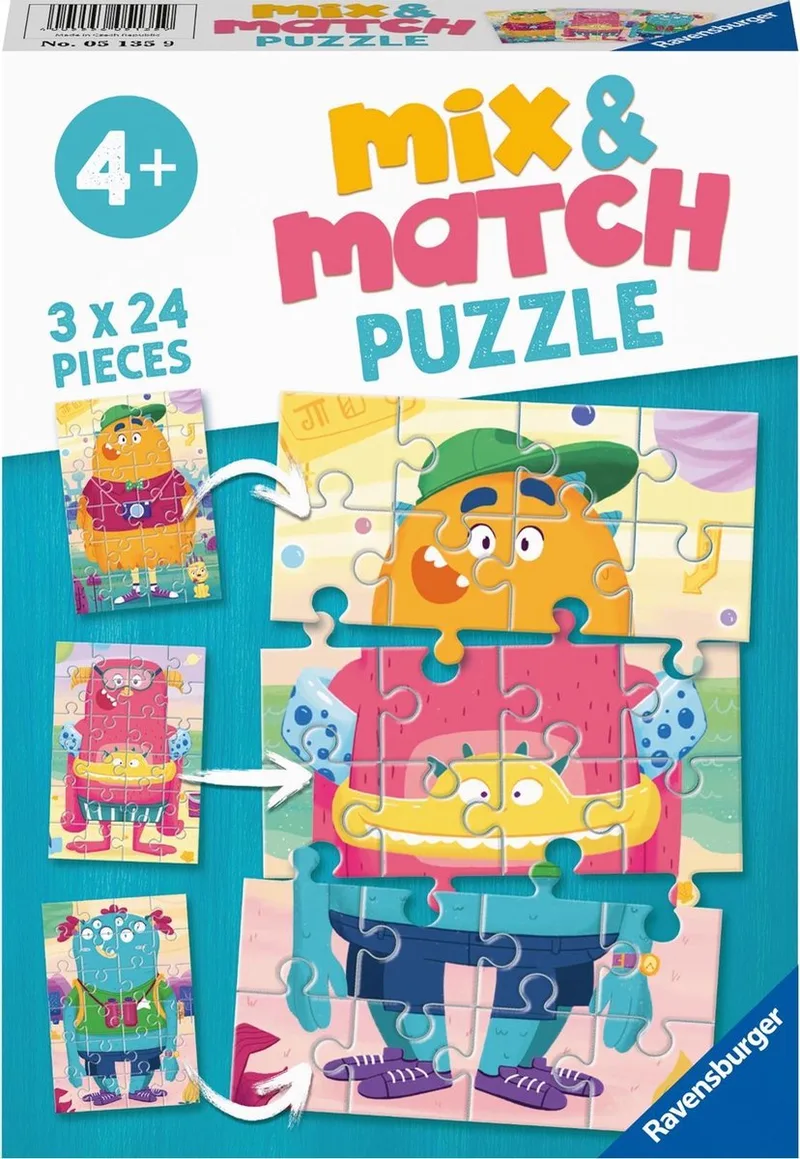 Mix & Match puzzel Grappige monsters - 3 x 24 stukjes - kinderpuzzel van Ravensburger, editie Meerkleurig – doos