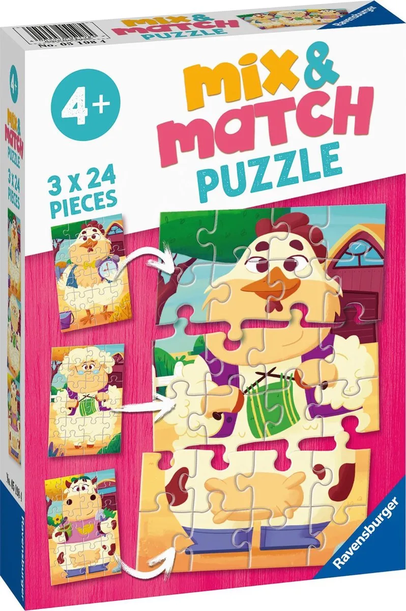 Mix & Match puzzel Mijn boerderijvrienden - Legpuzzel - 3x24 stukjes fra Ravensburger, Flerfarvet-udgave – æske