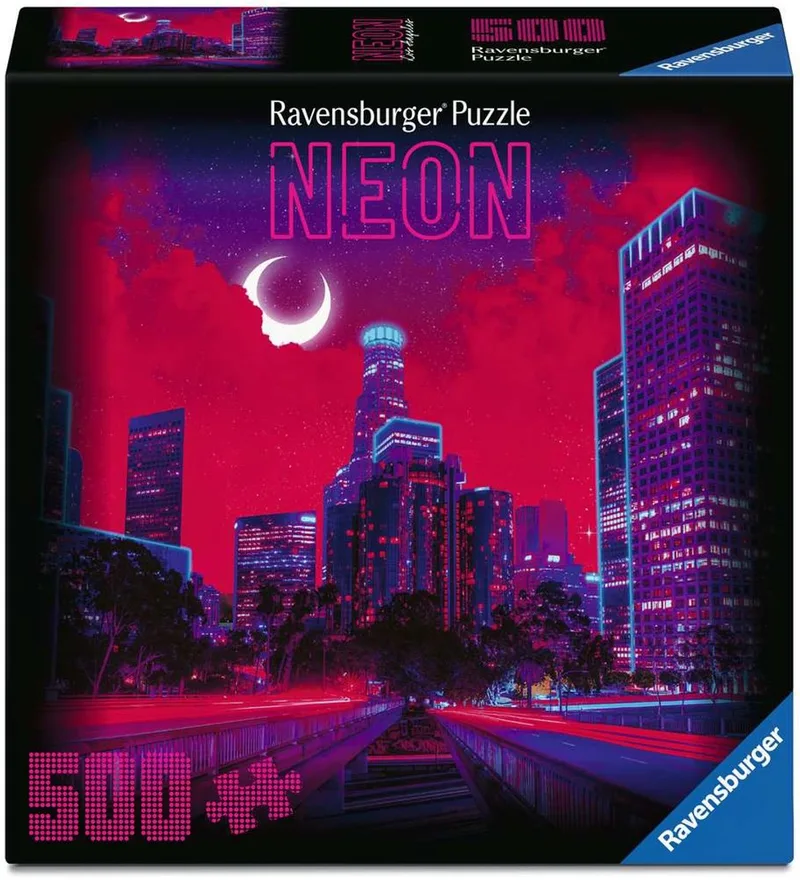 Neon Los Angeles Puzzel 500 Stukjes | Moderne Stadsgezicht Legpuzzel | Neon Collection von Ravensburger, Ausgabe Blau – Schachtel