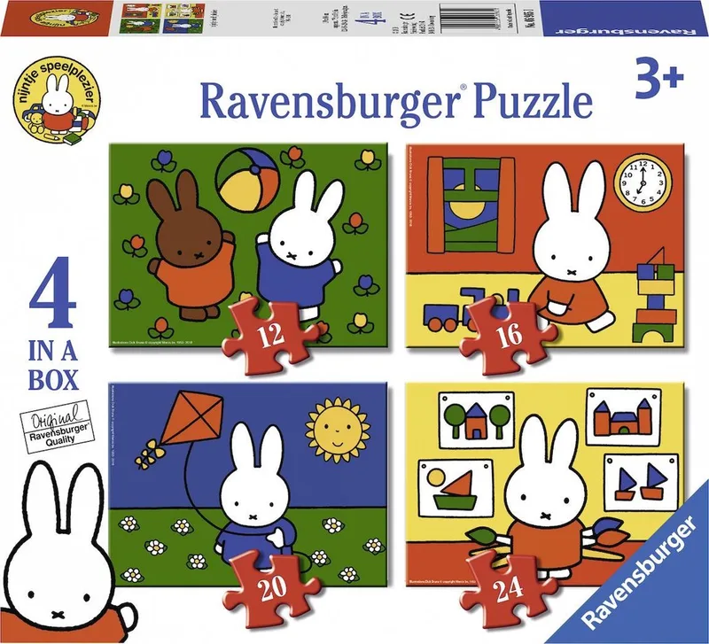 nijntje 4in1box puzzel - 12+16+20+24 stukjes - kinderpuzzel von Ravensburger, Ausgabe Mehrfarbig – Schachtel
