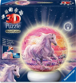 Paarden aan het Strand – 3D Puzzle-Ball Nachtlicht – 73 Stukjes fra Ravensburger, Flerfarvet-udgave – æske 1 af 4