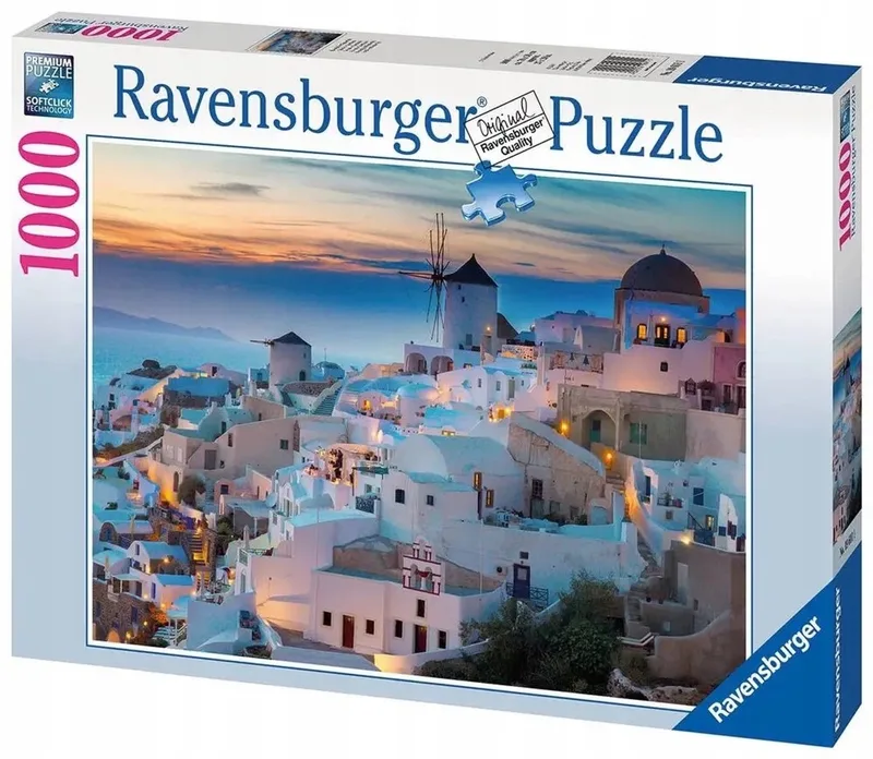 Panoramische puzzel Santorini 1000 stukjes - Mooi landschap van Ravensburger – doos