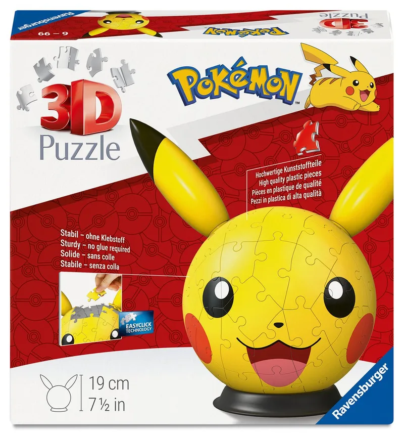 Pokémon Pikachu met Oren 3D Puzzelbal - 72 Stukjes - Vanaf 6 Jaar von Ravensburger, Ausgabe Mehrfarbig – Schachtel 1 von 5