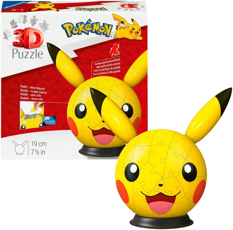 Pokémon Pikachu met Oren 3D Puzzelbal - 72 Stukjes - Vanaf 6 Jaar von Ravensburger, Ausgabe Mehrfarbig – Schachtel 4 von 5