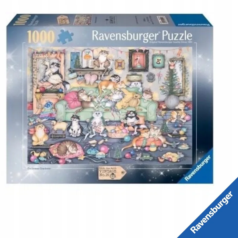 Puzzel 1000 Stukjes: Vrolijke Kerstkatten van Ravensburger, editie Meerkleurig – doos