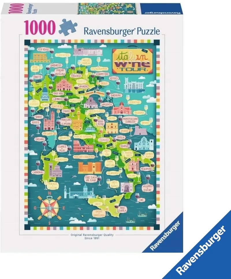Puzzel 1000 Stukken: Italiaanse Wijnkaart de Ravensburger, édition Multicolore – boîte