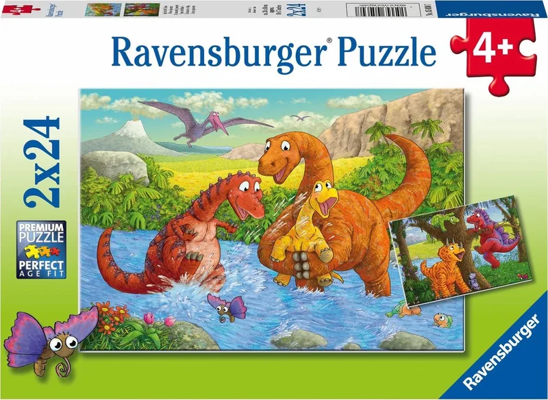 Puzzel 2x24 stukjes Vrolijke Dino AND apos;s van Ravensburger, editie Meerkleurig – doos