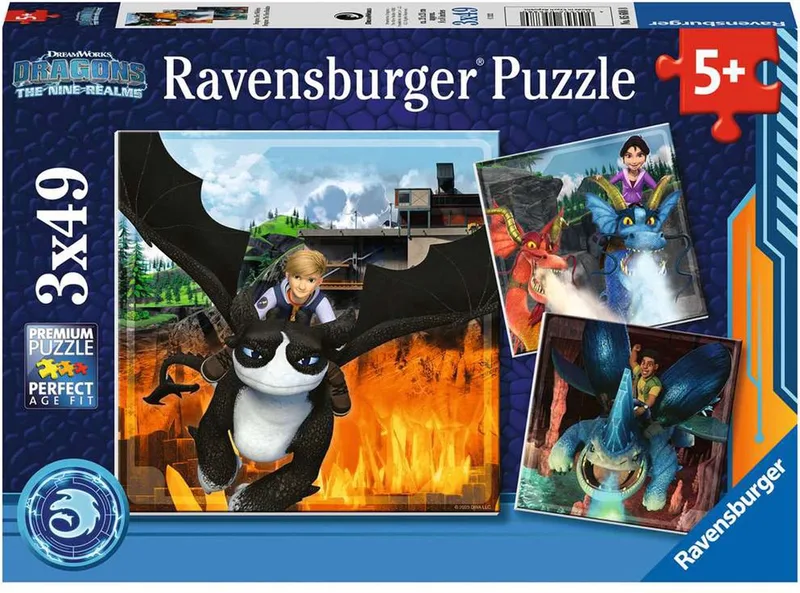 puzzel 3 puzzels - Dragons - 49 stukjes kinderpuzzel. de Ravensburger, édition Multicolore – boîte