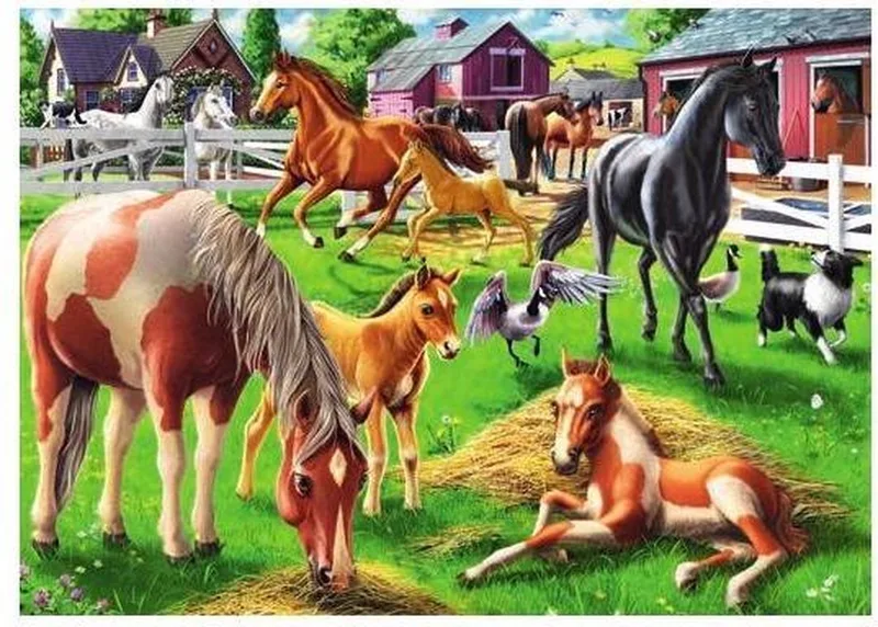 Puzzel 60 Stukjes: Gelukkige Paarden (4+ jaar) von Ravensburger, Ausgabe Mehrfarbig – Schachtel