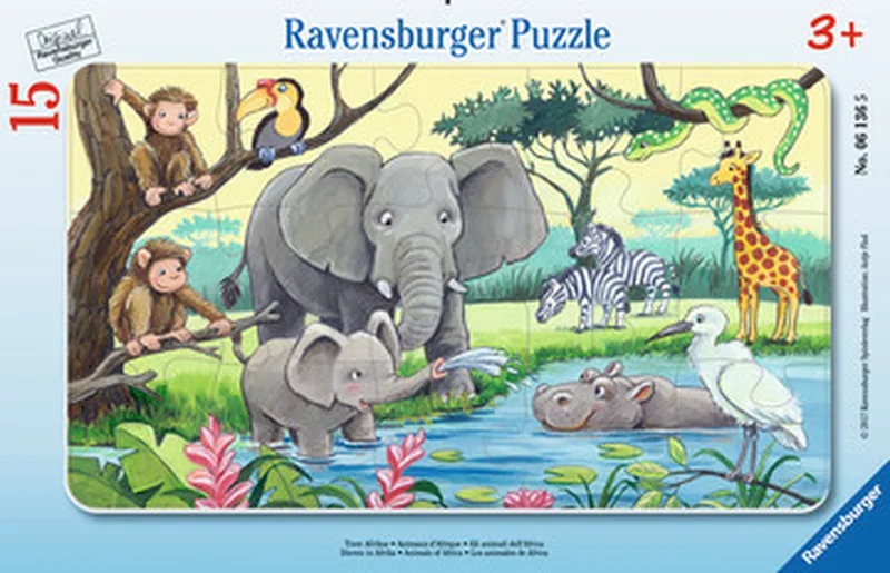 Puzzel Afrikaanse Dieren - 15 stukjes - Kinderpuzzel van Ravensburger, editie Meerkleurig – doos