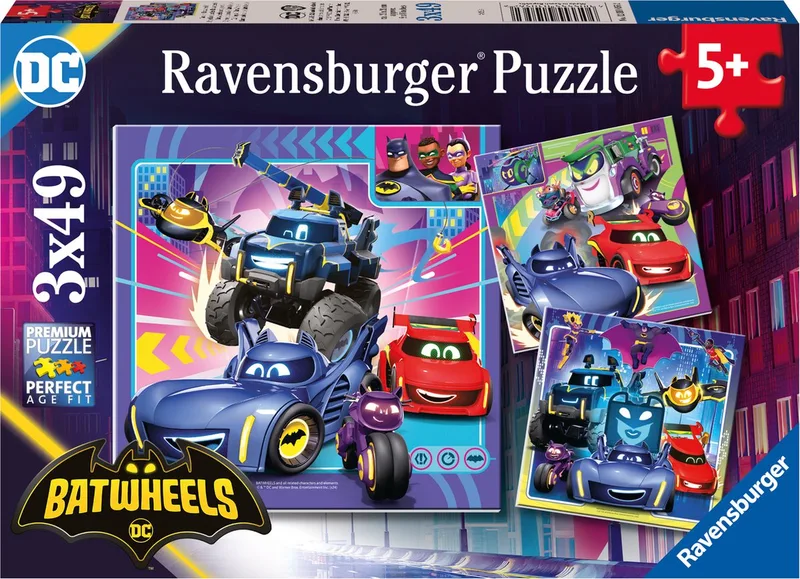 puzzel Batwheels - Drie puzzels - 49 stukjes - kinderpuzzel de Ravensburger, édition Multicolore – boîte
