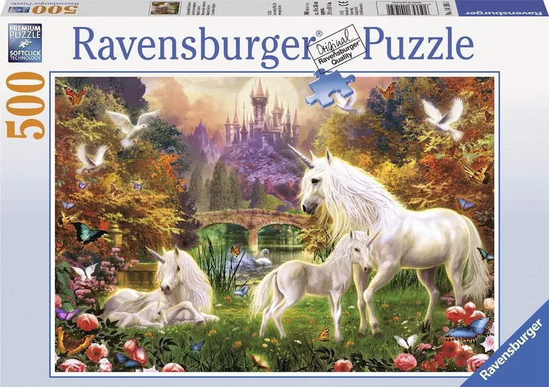puzzel Betoverde eenhoorns - Legpuzzel - 500 stukjes van Ravensburger – doos