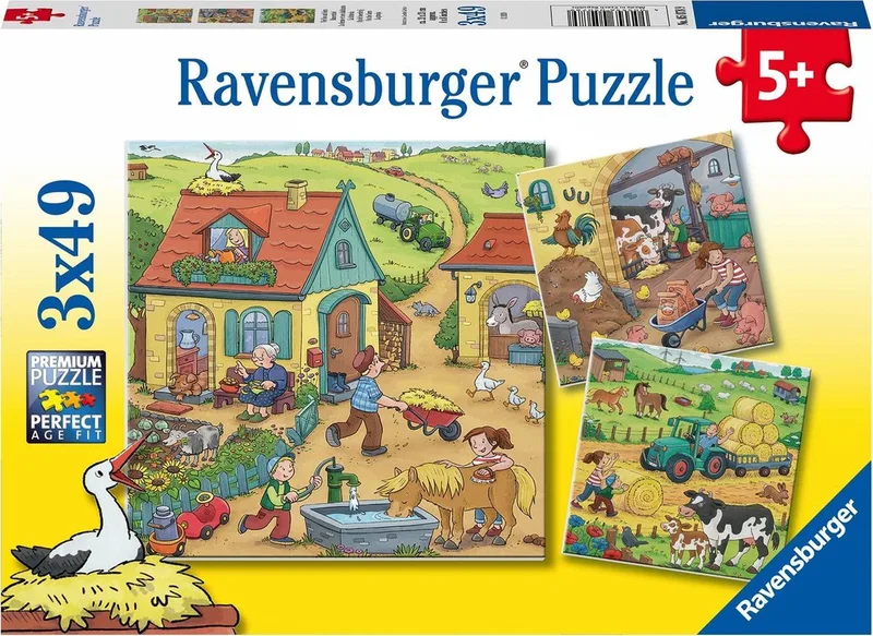 puzzel Boerderij - 3x49 stukjes - kinderpuzzel van Ravensburger, editie Meerkleurig – doos