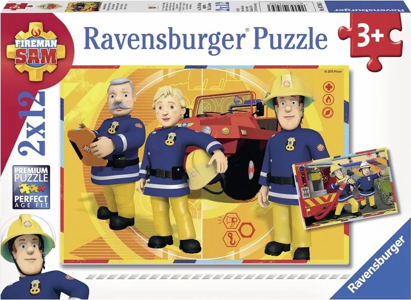 puzzel Brandweerman Sam aan het werk- 2x12 stukjes - kinderpuzzel van Ravensburger, editie Meerkleurig – doos