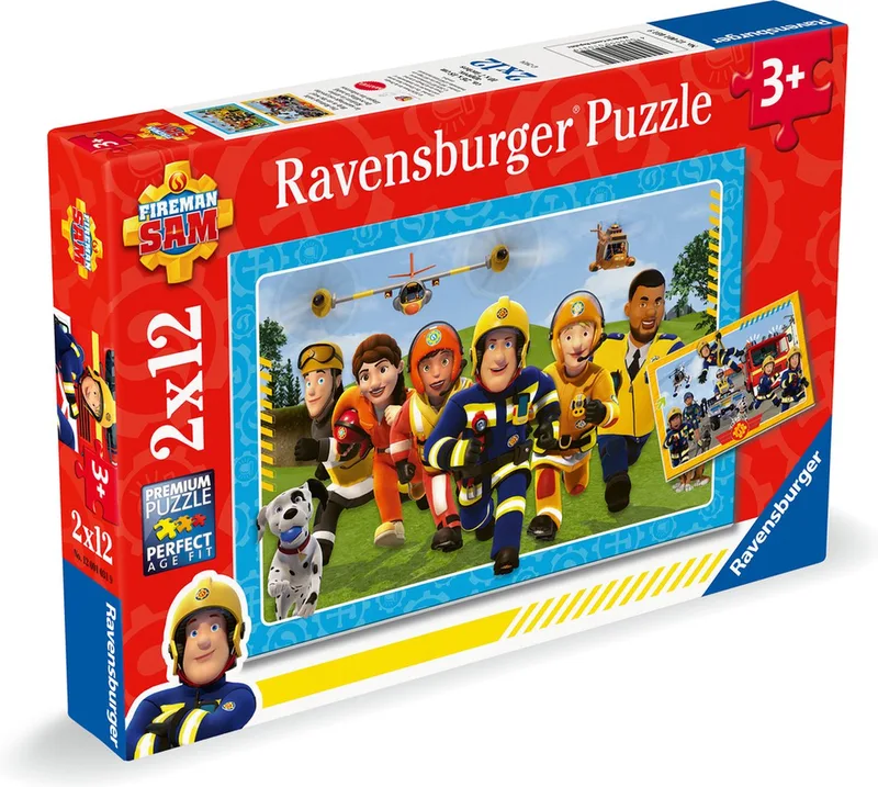 puzzel Brandweerman Sam - Twee puzzels - 12 stukjes - kinderpuzzel van Ravensburger, editie Meerkleurig – doos