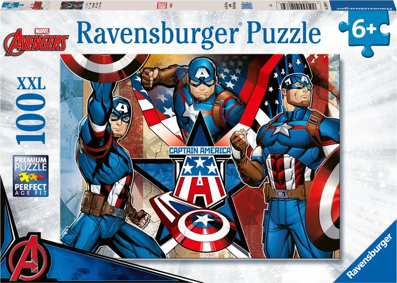 puzzel Captain America - Legpuzzel - 100 XXL stukjes van Ravensburger, editie Meerkleurig – doos