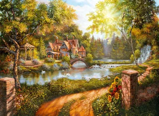 puzzel Cottage by the River - 500 stukjes. de Ravensburger, édition Multicolore – boîte 2 sur 2
