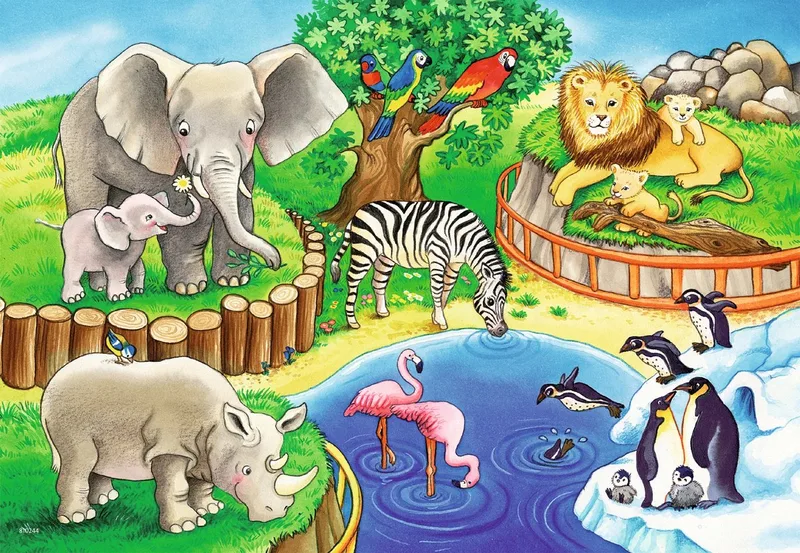puzzel dieren in de dierentuin - 2 legpuzzels 12 stukjes. de Ravensburger, édition Multicolore – boîte