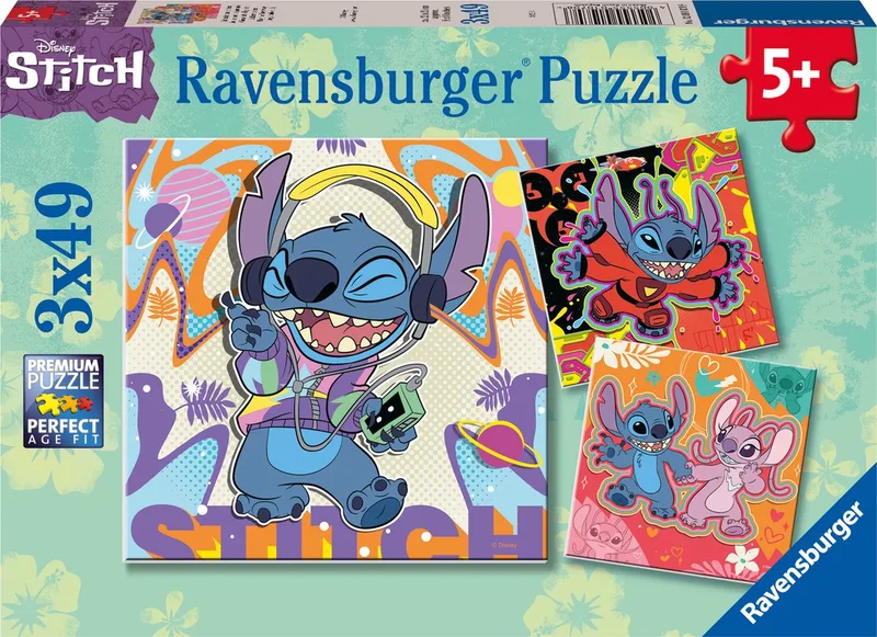 puzzel Disney Stitch - Drie puzzels - 49 stukjes - kinderpuzzel from Ravensburger, Multicolour edition – box 1 of 5