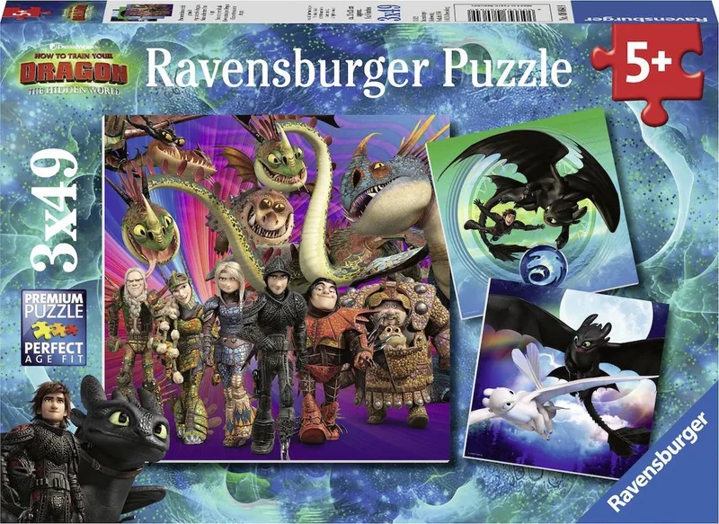 puzzel Dragons 3 - Drie puzzels - 49 stukjes - kinderpuzzel from Ravensburger, Multicolour edition – box