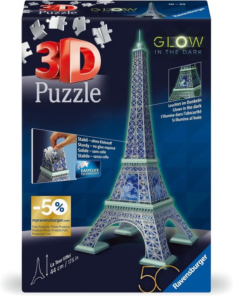Puzzel Eiffeltoren Glow in the dark - 216 stukjes de Ravensburger, édition Multicolore – boîte