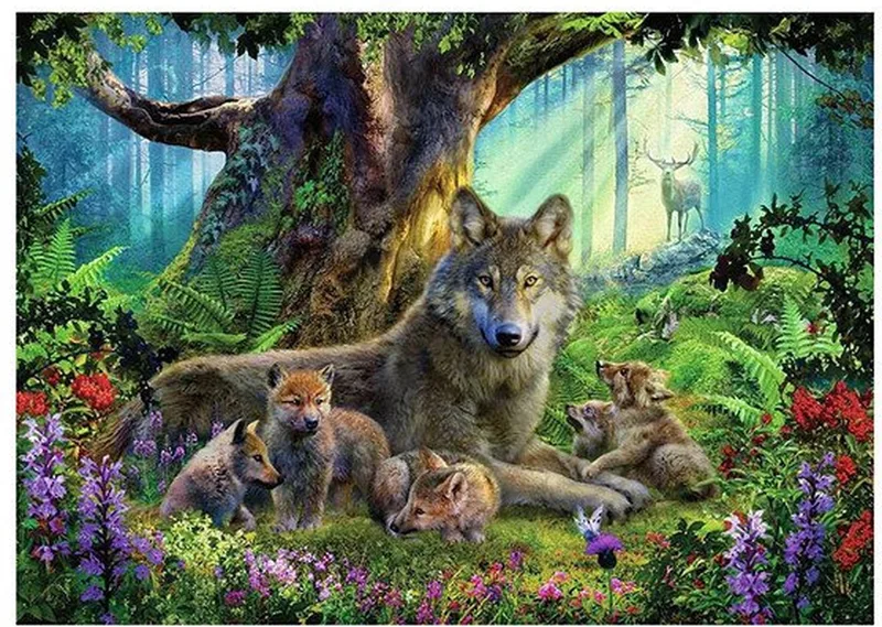 puzzel Familie Wolf in het Bos - 1000 stukjes dieren. von Ravensburger, Ausgabe Mehrfarbig – Schachtel