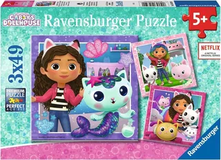 puzzel Gabby's Dollhouse - Legpuzzel - 3x49 stukjes fra Ravensburger, Flerfarvet-udgave – æske 1 af 4