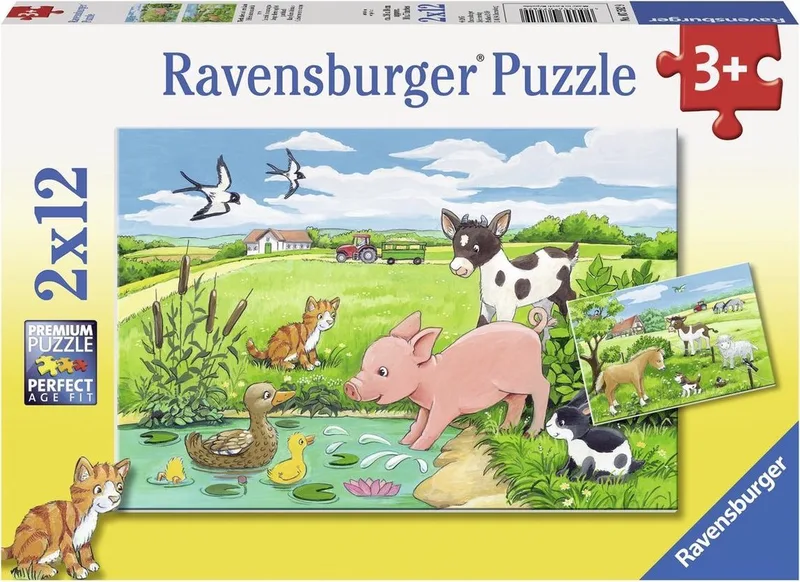 puzzel Jonge dieren op het platteland - 2x12 stukjes - kinderpuzzel van Ravensburger, editie Meerkleurig – doos