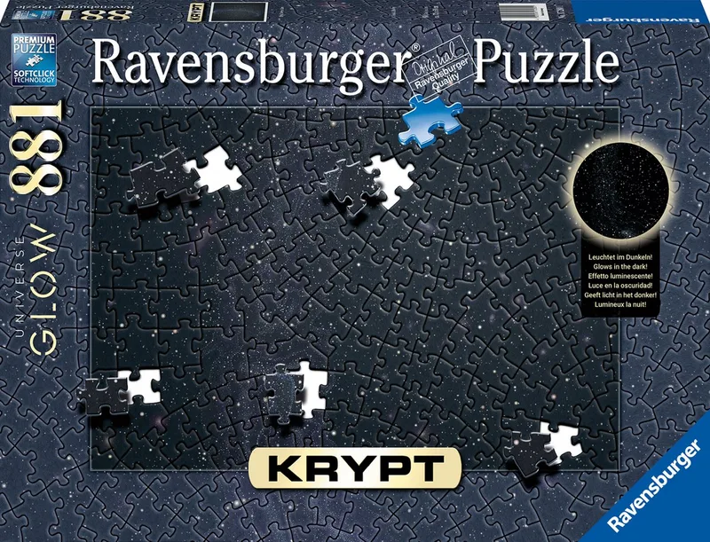 puzzel Krypt Universe Glow - Legpuzzel - stukjes van Ravensburger, editie Zwart Glow in the dark – doos