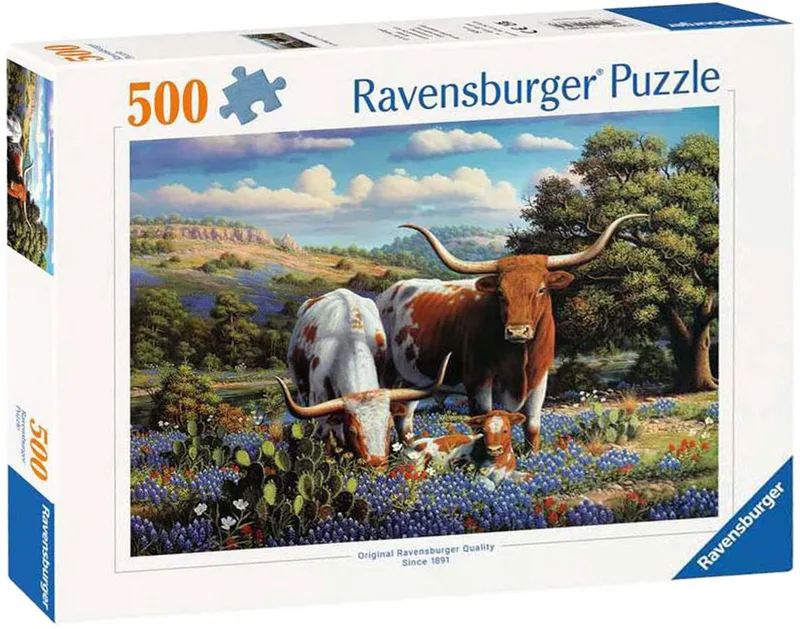 puzzel Loving Longhorns - Legpuzzel - 500 stukjes van Ravensburger, editie Meerkleurig – doos