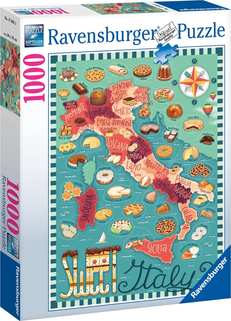 puzzel Map of Italy Sweet - Legpuzzel - 1000 stukjes van Ravensburger, editie Meerkleurig – doos