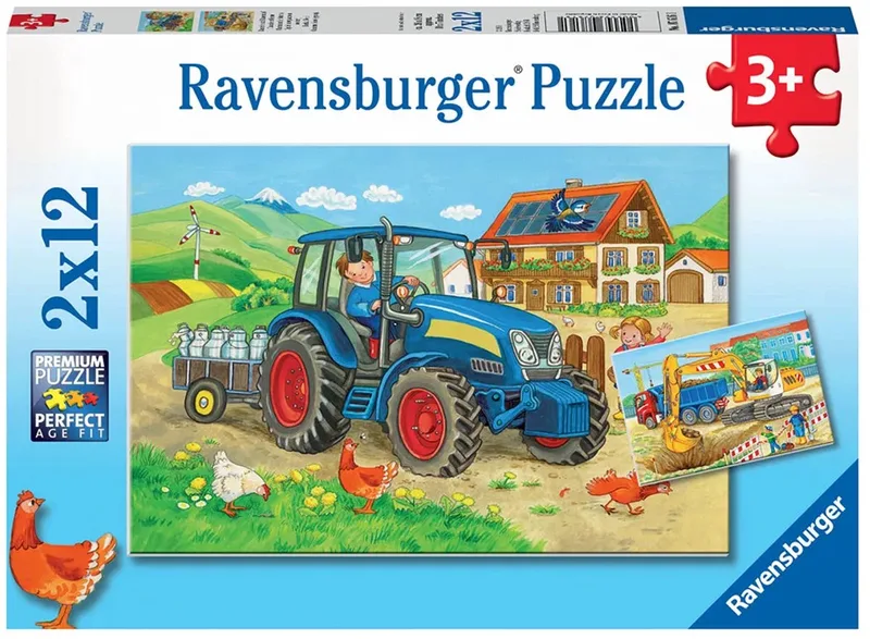 puzzel Op de bouwplaats en boerderij - 2x12 stukjes - kinderpuzzel from Ravensburger, Multicolour edition – box 1 of 4