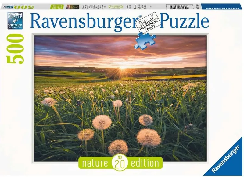 puzzel Paardenbloemen bij zonsondergang - Legpuzzel - 500 stukjes van Ravensburger, editie Meerkleurig – doos