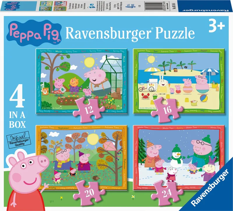 puzzel Peppa Pig: 4 seizoenen - 12+16+20+24 stukjes von Ravensburger, Ausgabe Mehrfarbig – Schachtel