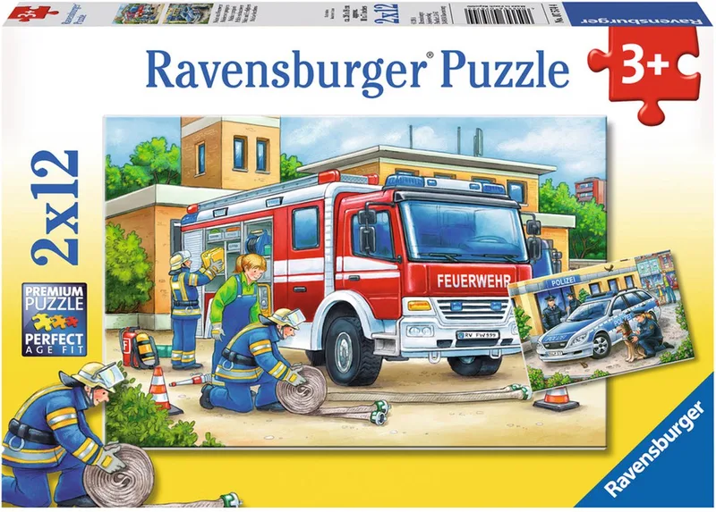 puzzel Politie en Brandweer - 4x12 stukjes - Kinderpuzzel van Ravensburger, editie Meerkleurig – doos