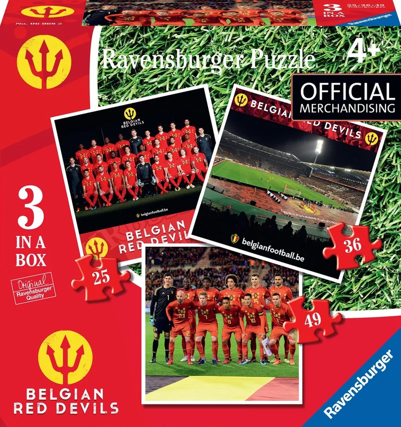 puzzel Red Devils 2018 - 25+36+49 stukjes van Ravensburger, editie Rood – doos
