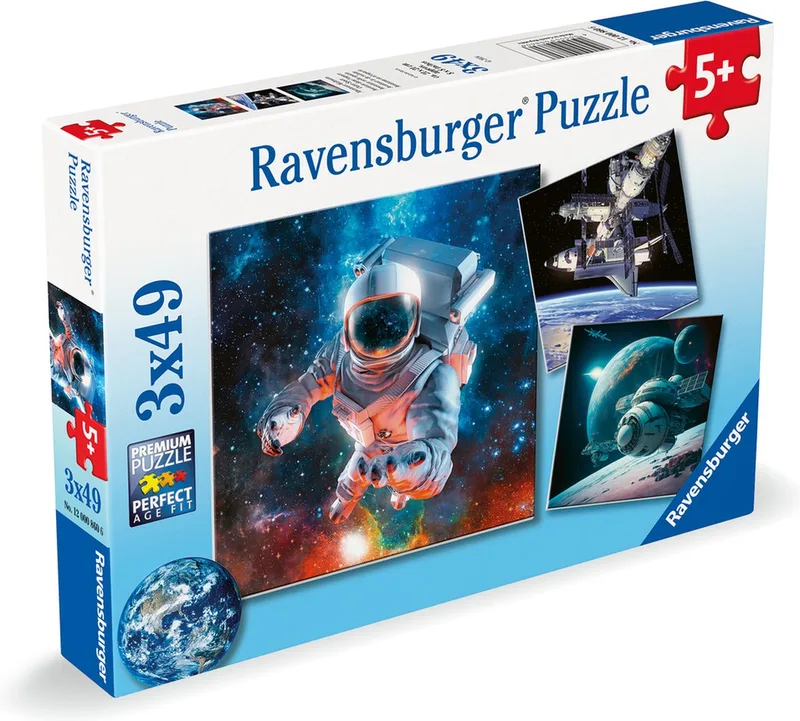 puzzel Space - Drie puzzels - 49 stukjes - kinderpuzzel van Ravensburger, editie Meerkleurig – doos 1 van 5