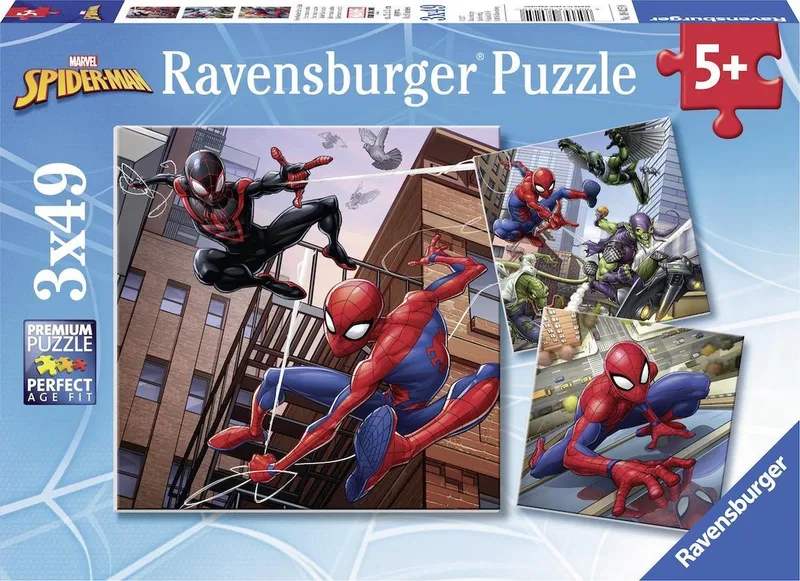 puzzel Spiderman in Actie - 3x49 stukjes van Ravensburger, editie Meerkleurig – doos