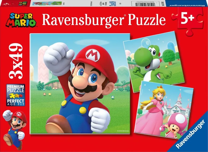 puzzel Super Mario - 3x49 stukjes - kinderpuzzel van Ravensburger, editie Meerkleurig – doos