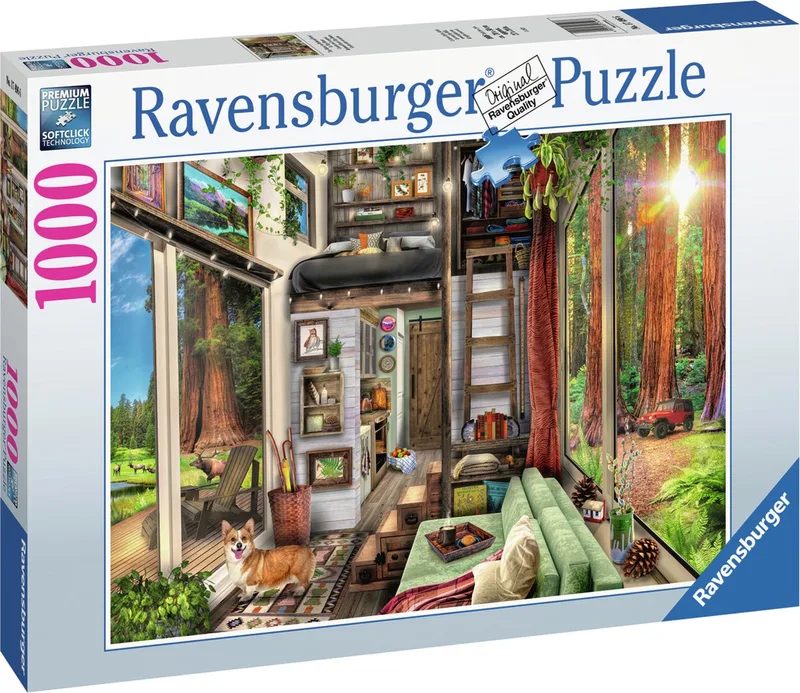 puzzel Tiny House in Redwood Forest - Legpuzzel - 1000 stukjes van Ravensburger, editie Meerkleurig – doos