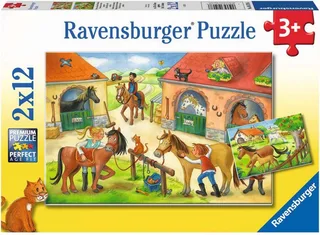 puzzel Vakantie op de manege - Twee puzzels - 12 stukjes - kinderpuzzel fra Ravensburger, Flerfarvet-udgave – æske 1 af 2