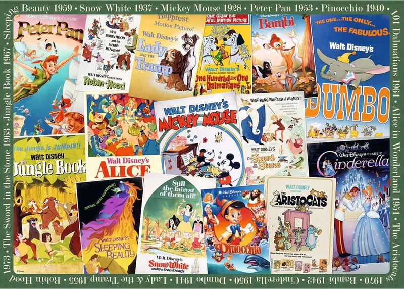puzzel Vintage Posters Disney - 1000 stukjes. van Ravensburger, editie Meerkleurig – doos