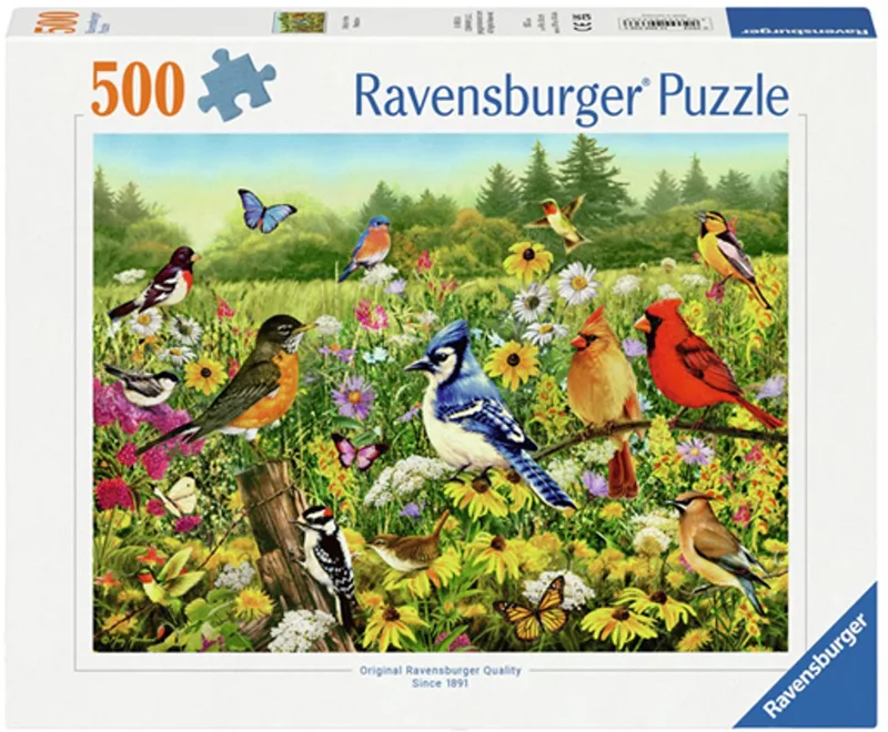 Puzzle Oiseaux Dans Le Pré (12000336) 500 Pièces de Ravensburger, édition Multicolore – boîte 1 sur 2